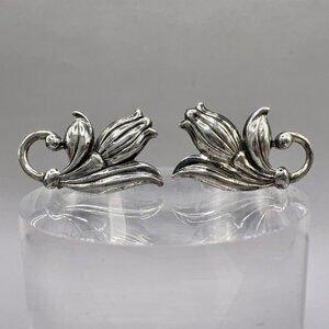 Tulip Flower Screw Backs Earrings Sterling Silver Modern Arts and Crafts Style